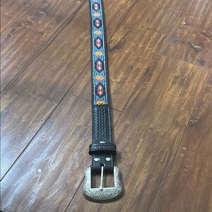 Nocona Black Leather Beaded Belt with‎ Colorful Pattern 36